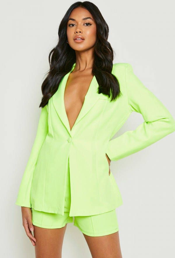 boohoo Getailleerde Neon Blazer, Neon Yellow