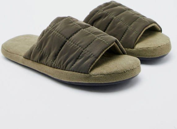 boohoo Gewatteerde Pantoffels Met Stiksels, Khaki