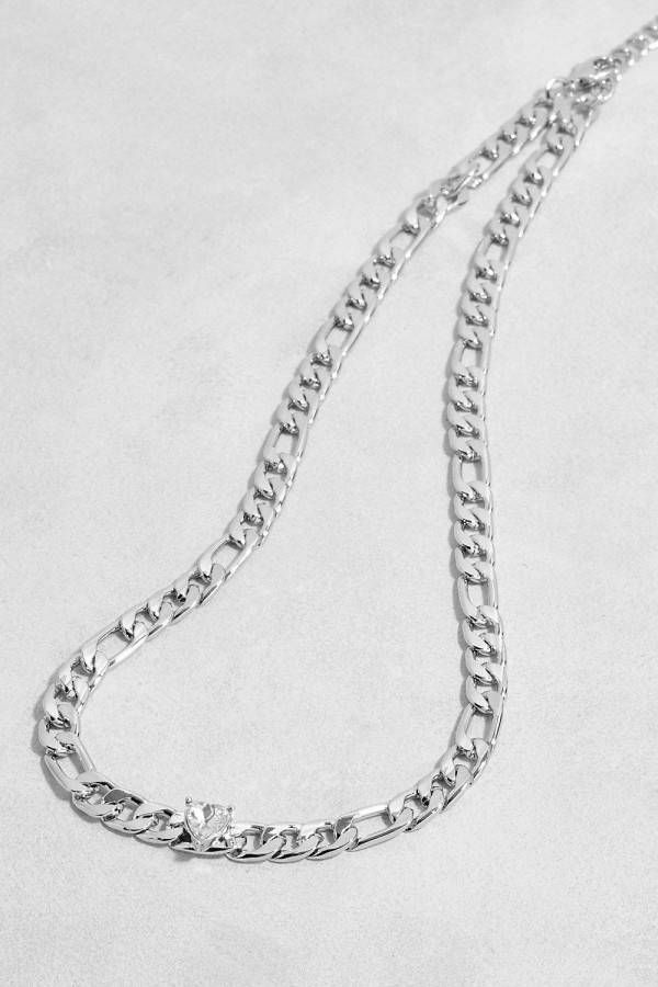 boohoo Hartjes Ketting Met Steentjes, Silver