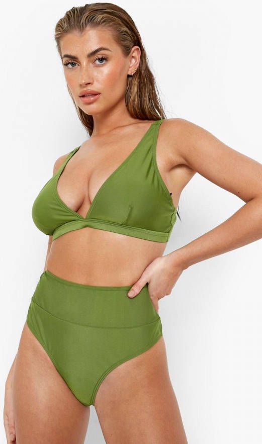 boohoo High Waist Bikini Broekje Met Dikke Taille Band, Olive