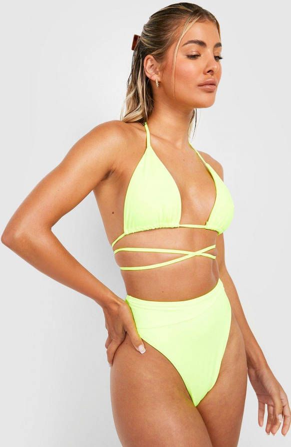 boohoo High Waist Bikini Broekje Met Naaddetail, Neon Yellow