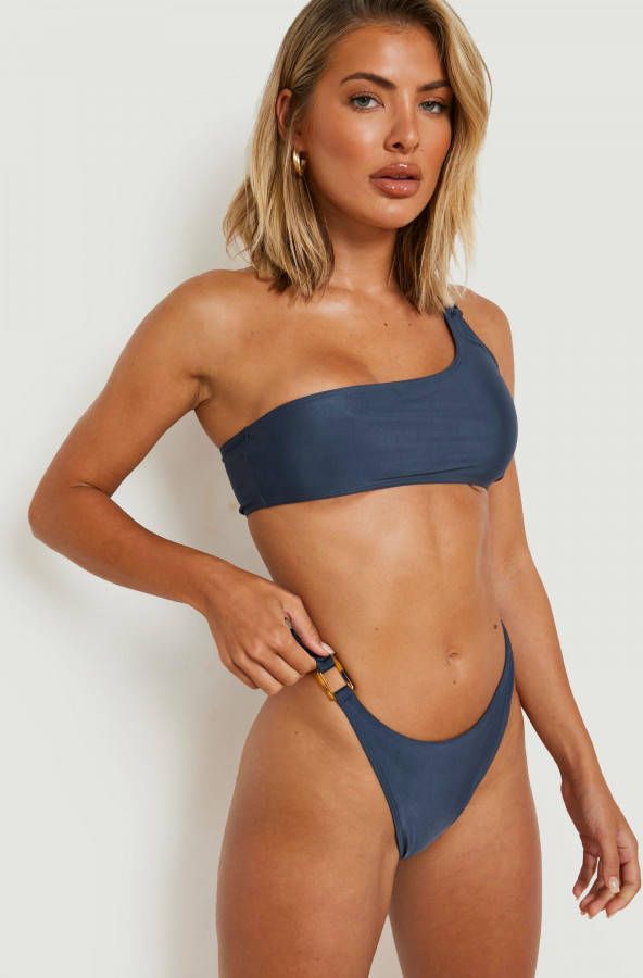 boohoo High Waist Bikini Broekje Met Vierkante Zoom, Grey Blue