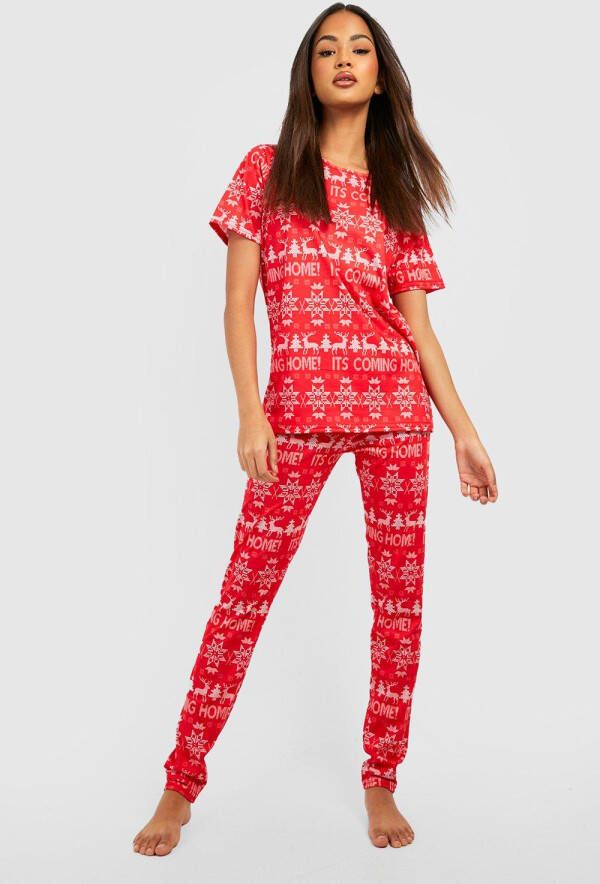 boohoo It'S Coming Home Pyjama Set, Red