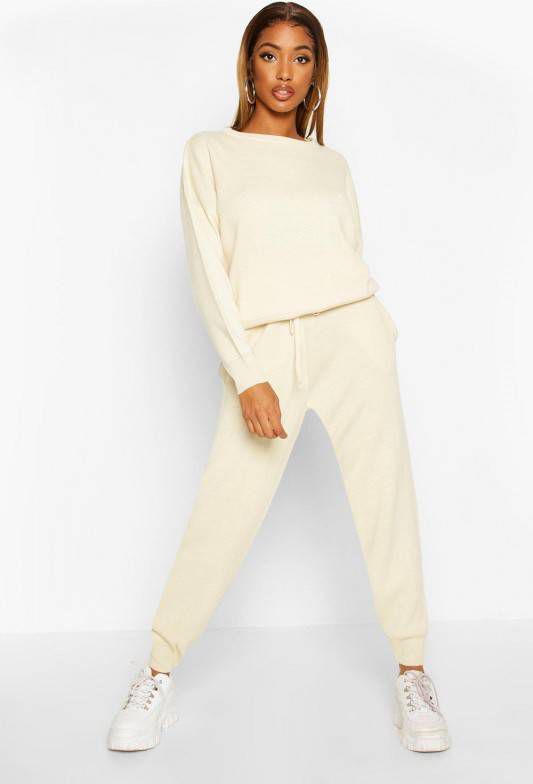 boohoo Gebreid Trainingspak, Ecru