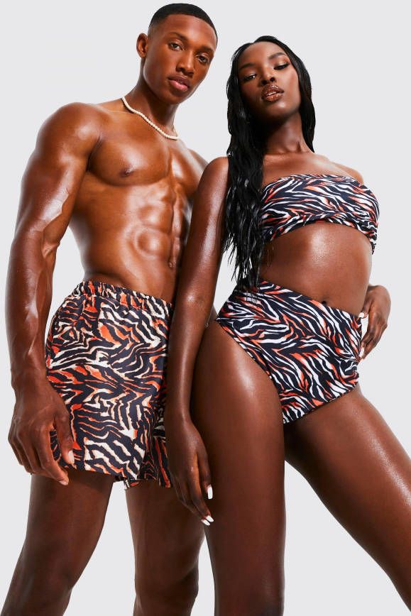 boohoo Korte Tijger Zwembroek, Orange