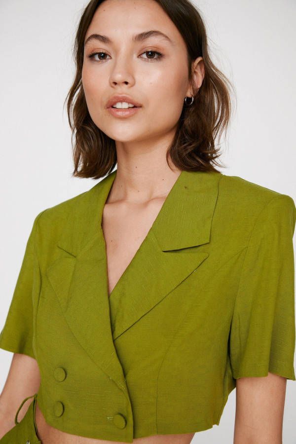 boohoo Korte Utility Blouse Met Kraag En Dubbele Knopen, Khaki