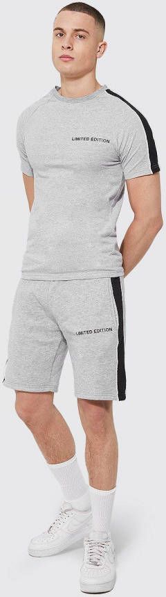 boohoo Limited Muscle Fit Set Met Shorts En Zijpanelen, Grey Marl