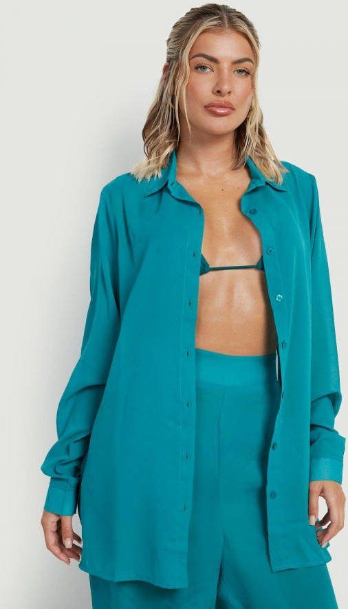 boohoo Long Line Chiffon Strand Blouse, Teal