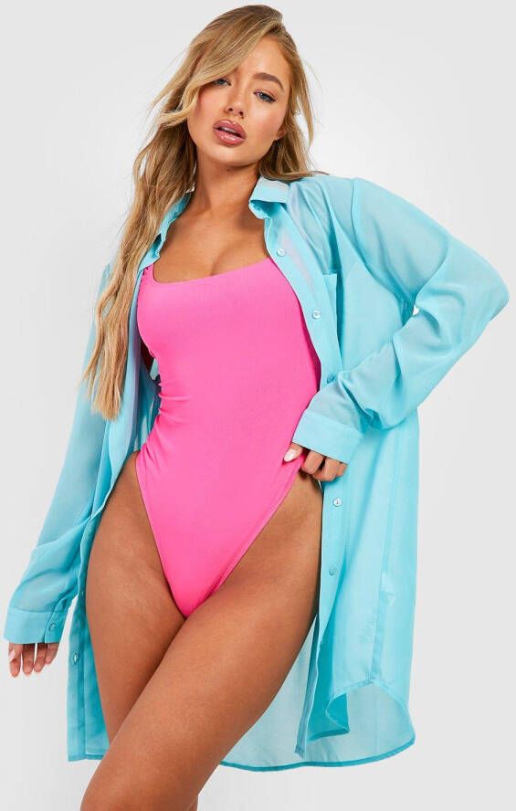 boohoo Long Line Chiffon Strand Blouse, Turquoise