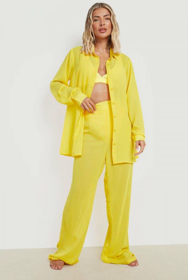 boohoo Long Line Chiffon Strand Blouse, Yellow
