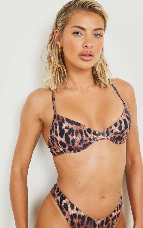 boohoo Luipaardprint Bikini Top Met Beugel En Bandjes, Brown