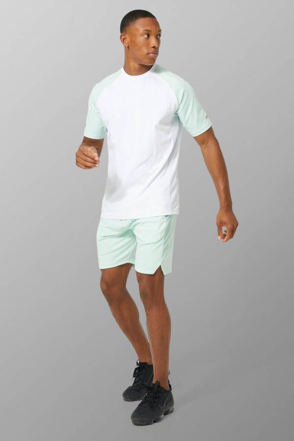 boohoo Man Active Contrasterend T Shirt En Shorts Set, Mint