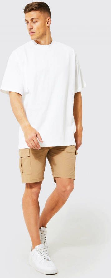 boohoo Man Geweven Set Met Oversized T Shirt En Shorts, Sand