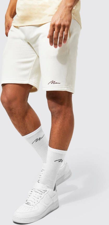 boohoo Man Signature Jersey Regular Fit Shorts, Ecru