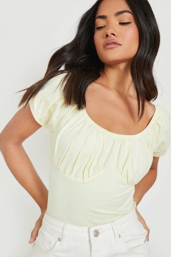 boohoo Melkmeisjes One Piece Met Korte Pofmouwen, Lemon