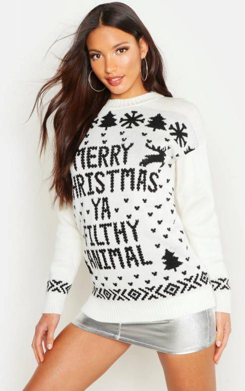 Merry Christmas Ya Filthy Animal Sweater, Cream
