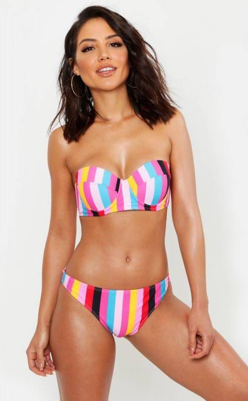 boohoo Mix & Match Gestreepte Regenboog Bikini Top Met Beugel, Roze