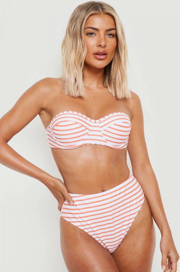 boohoo Nautische High Waist Bikini Set Met Beugel, Red