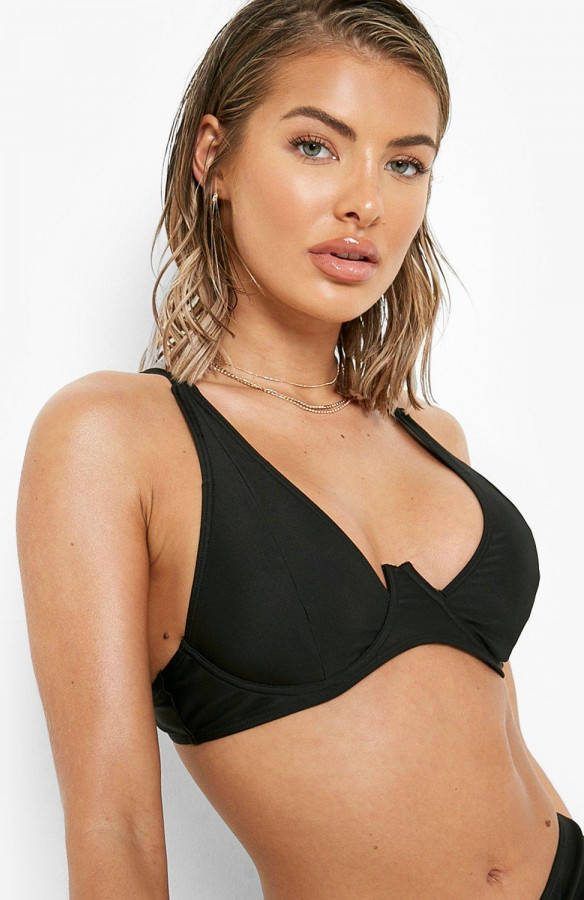 boohoo Neon Bikini Top Met Volle Cups, Beugel En Laag Decolleté,, Black