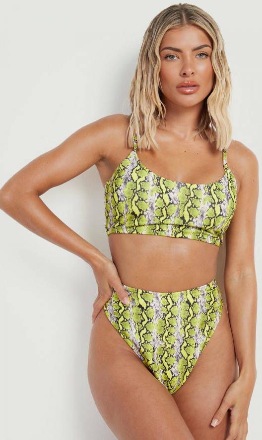 boohoo Neon Slangenprint High Waist Bikini Broekje, Neon Yellow