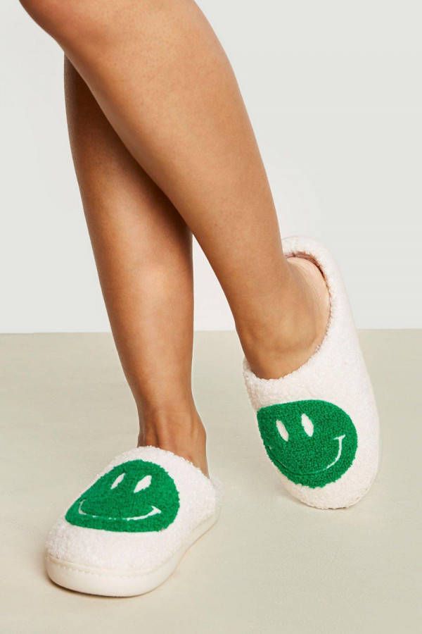 boohoo Nepwollen Smiley Slippers, Green