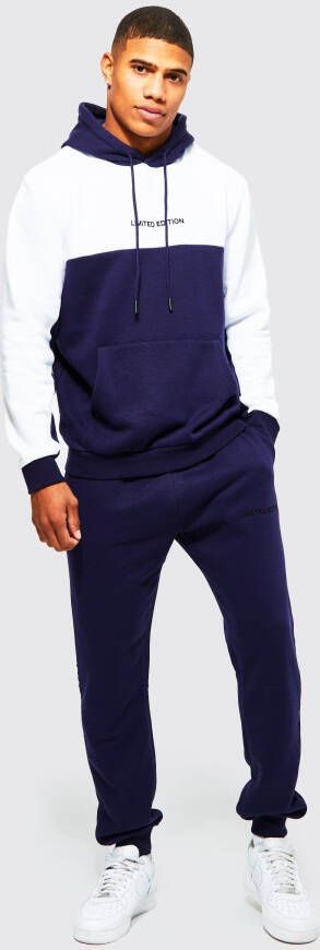 boohoo Official Gestreept Color Block Trainingspak Met Capuchon, Navy