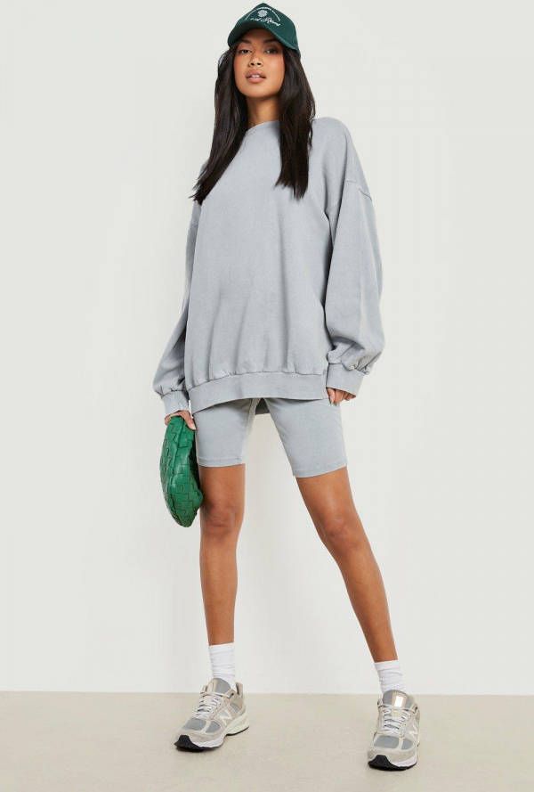 boohoo Overdye Trui En Fietsbroekje Set, Grey