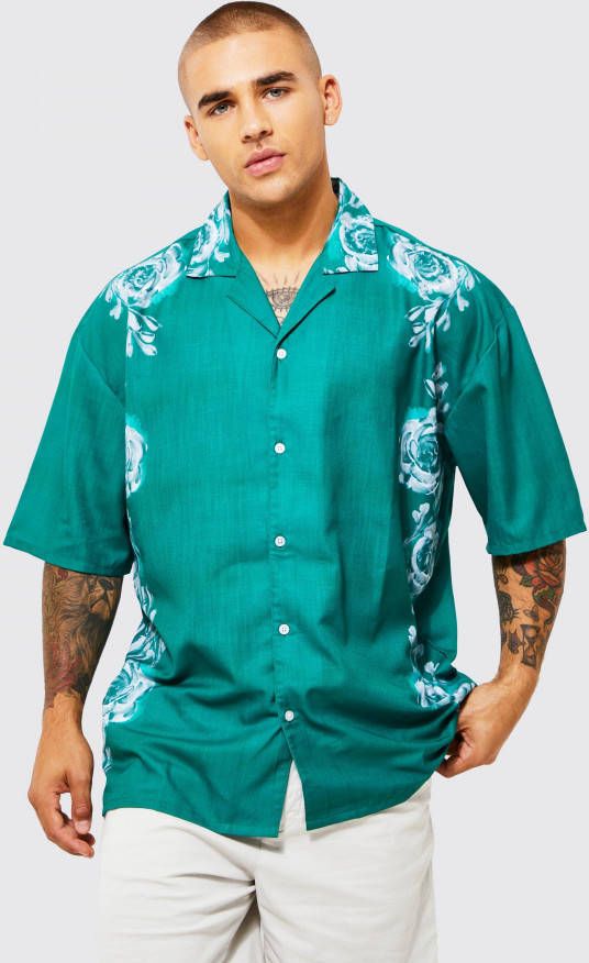 boohoo Oversized Boxy Bloemen Overhemd Met Print, Dark Green