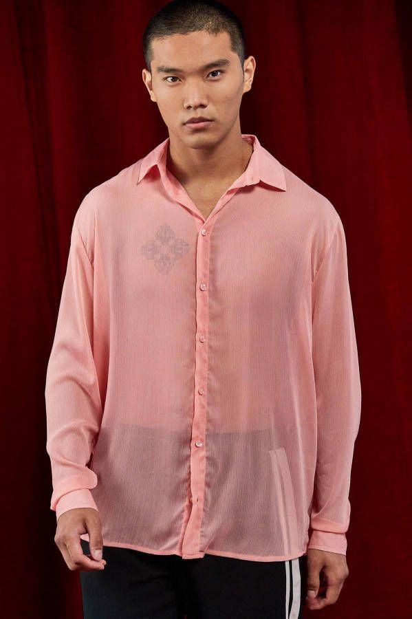 boohoo Oversized Chiffon Overhemd Met Lange Mouwen, Pink