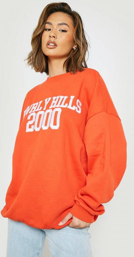 boohoo Oversized Geborduurde Beverly Hills Trui, Orange