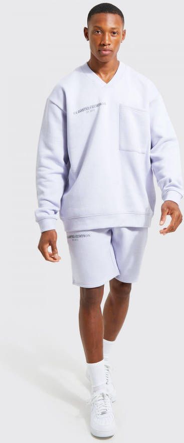 boohoo Oversized Limited Trainingspak Met Trui En Shorts, Purple