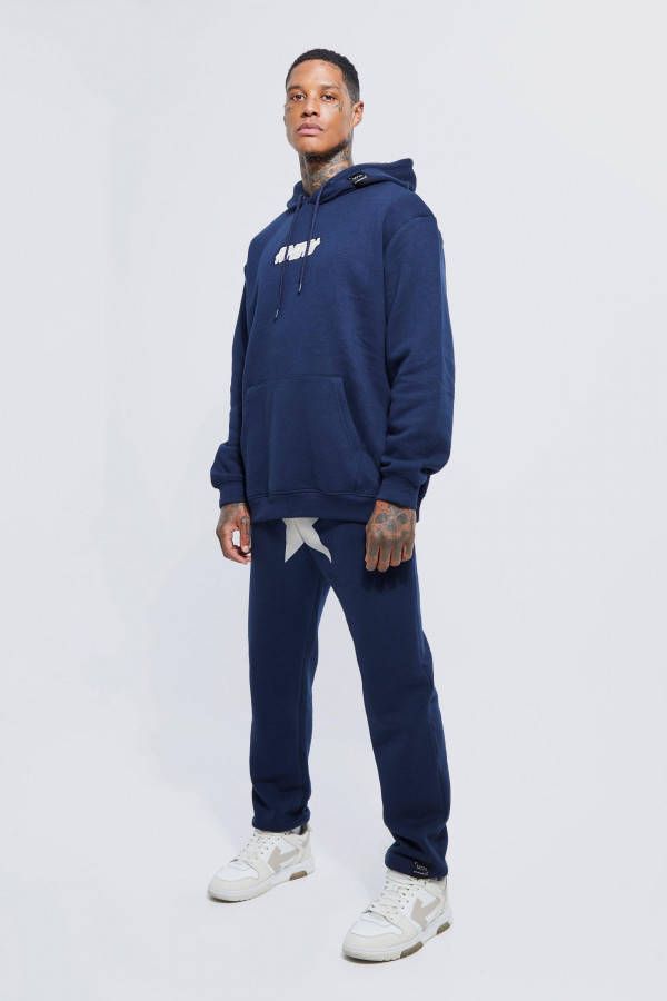 boohoo Oversized Man Sterren Trainingspak Met Capuchon En Print, Teal