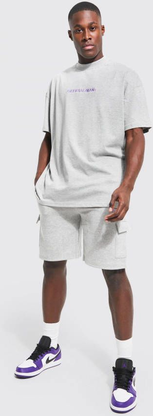 boohoo Oversized Man T Shirt En Cargo Shorts Set, Grey Marl