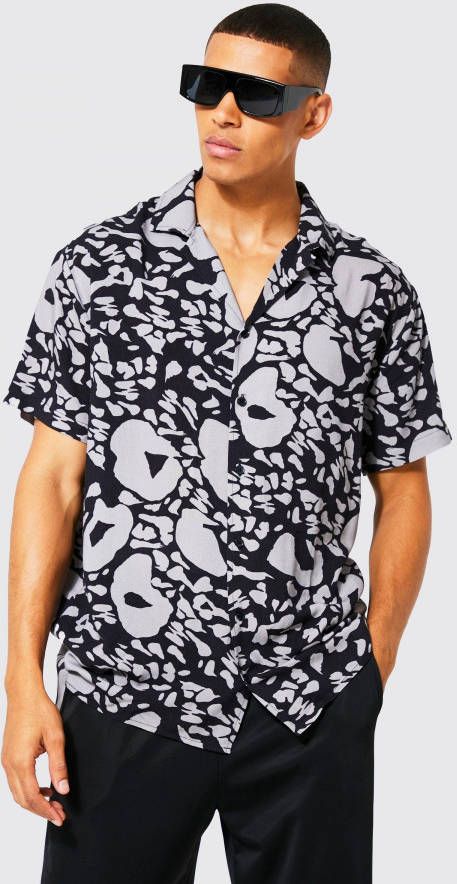 boohoo Oversized Monochroom Viscose Dierenprint Overhemd, Grey