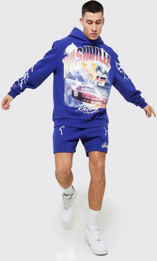 boohoo Oversized Nashville Trainingspak Met Shorts En Opdruk, Purple