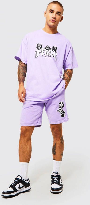 boohoo Oversized Official T Shirt En Shorts Set, Purple