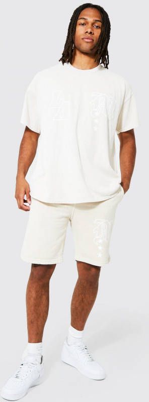 boohoo Oversized Overdye La T Shirt En Shorts Set, Sand