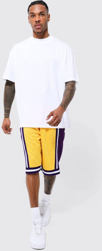 boohoo Oversized T Shirt Met Panelen En Mesh Shorts Set, Yellow