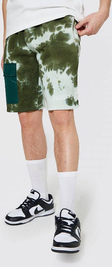 boohoo Oversized Tie Dye Cargo Jersey Shorts, Forest