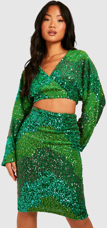 boohoo Petite Abstracte Glitter Set Met Midi Rok En Pailletten, Purple