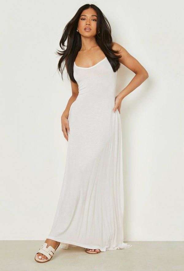 boohoo Petite Maxi Swing Jurk Met V Hals En Zak Detail, White