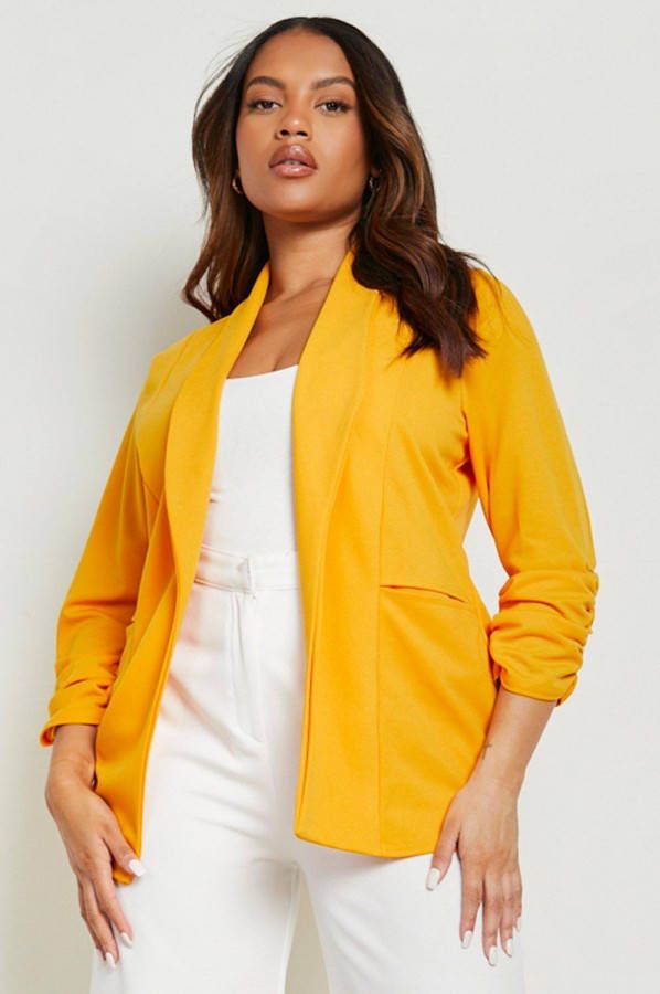 boohoo Plus Blazer Met Reverskraag En Mouw Franjes, Orange