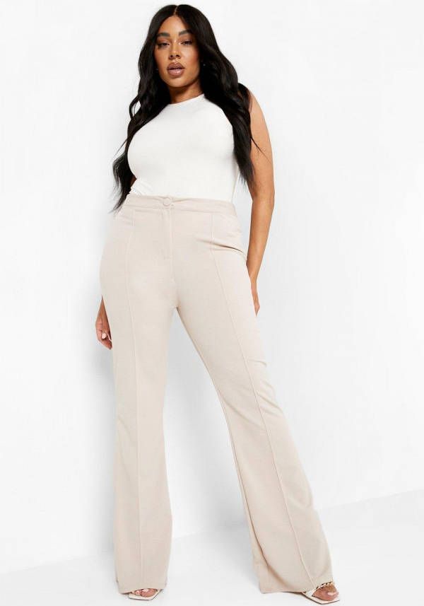 boohoo Plus Broek Met Naaddetail En Wijde Pijpen, Stone