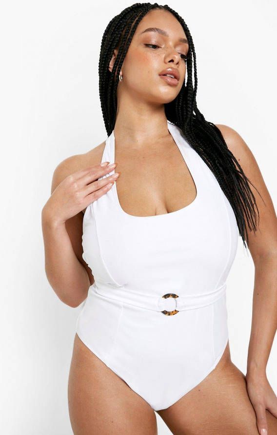 boohoo Plus Corrigerend Badpak Met Ceintuur Met Ring Detail, White