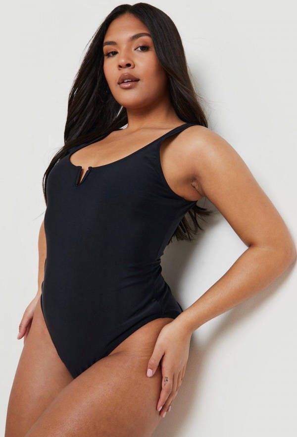 boohoo Plus Corrigerend Badpak Met Inkeping, Black