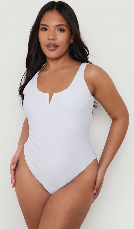 boohoo Plus Corrigerend Badpak Met Inkeping, White