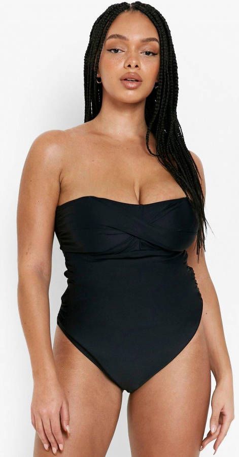 boohoo Plus Corrigerend Gedraaid Bandeau Badpak, Black