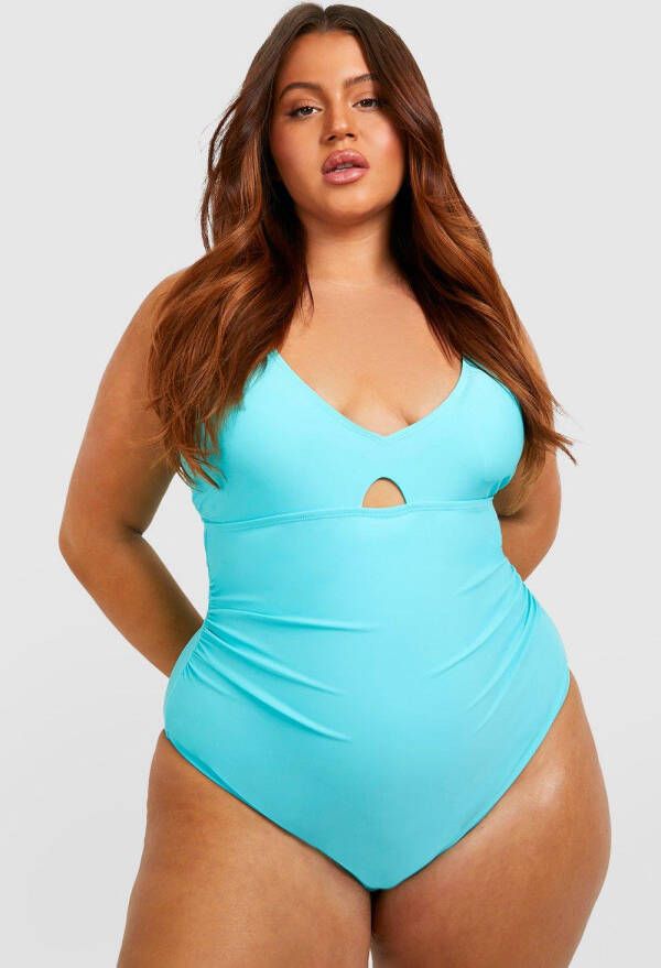 boohoo Plus Corrigerend Neon Sleutelgat Badpak, Bright Blue