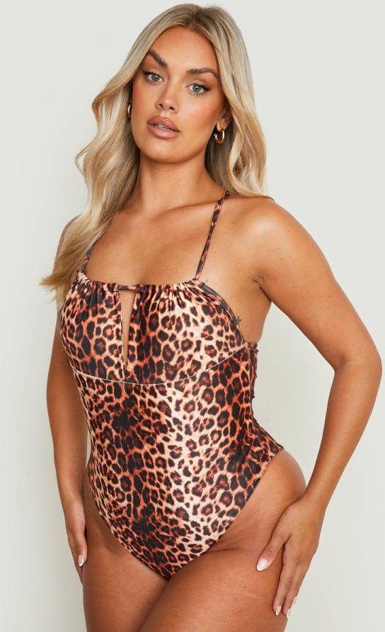 boohoo Plus Cut Out Luipaardprint Badpak, Brown
