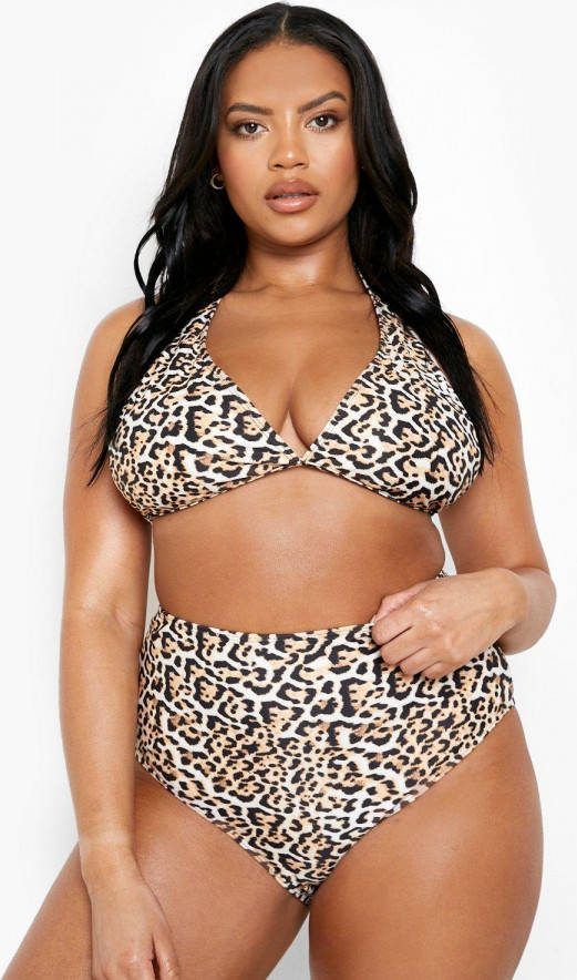 boohoo Plus Driehoekige Luipaardprint Essentials Bikini Top, Brown